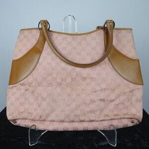 Gucci Pink Monogram GG Everyday Handbag, Jacquard Body & Leather Trim